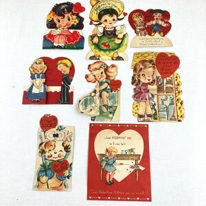 Vintage 1930's - 1940's Die Cut Valentine's Day Cards Lot Set 8 Collection